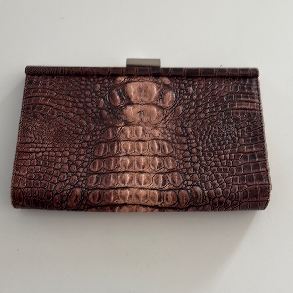 Ellen Tracy Brown Faux Crocodile Embossed Clutch
